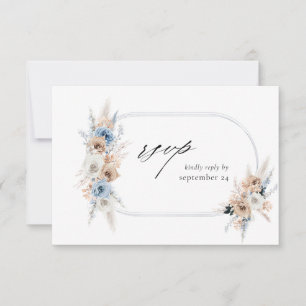 Blue & Beige Boho Floral w Meal RSVP Card 2