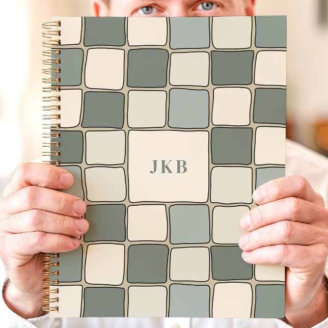 Blue Beige Chequered Pattern Custom Monogram Planner (Creator Uploaded)