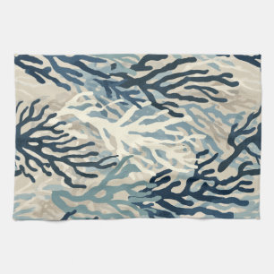 Blue Beige Coral Tea Towel