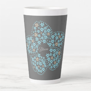 Blue Beige Floral Bloom – Dark Grey Botanical Mode Latte Mug