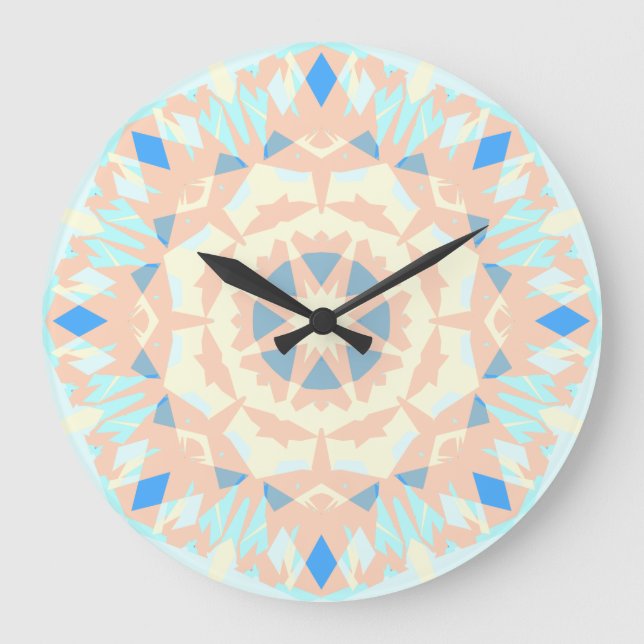 Blue Beige Geometric Star Summer Summertime Decor  Large Clock (Front)