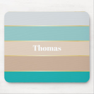 Blue Beige Gold Custom Summer Colour Block Stripes Mouse Pad