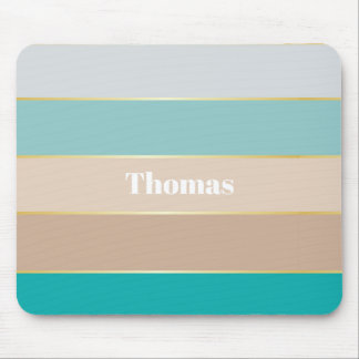Blue Beige Gold Custom Summer Colour Block Stripes Mouse Pad