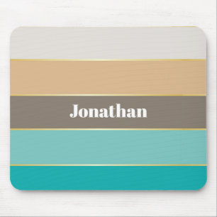 Blue Beige Gold Custom Summer Colour Block Stripes Mouse Pad
