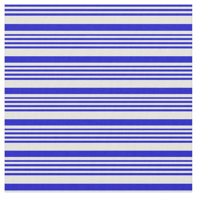 Blue & Beige Lined/Striped Pattern Fabric (Close Up)