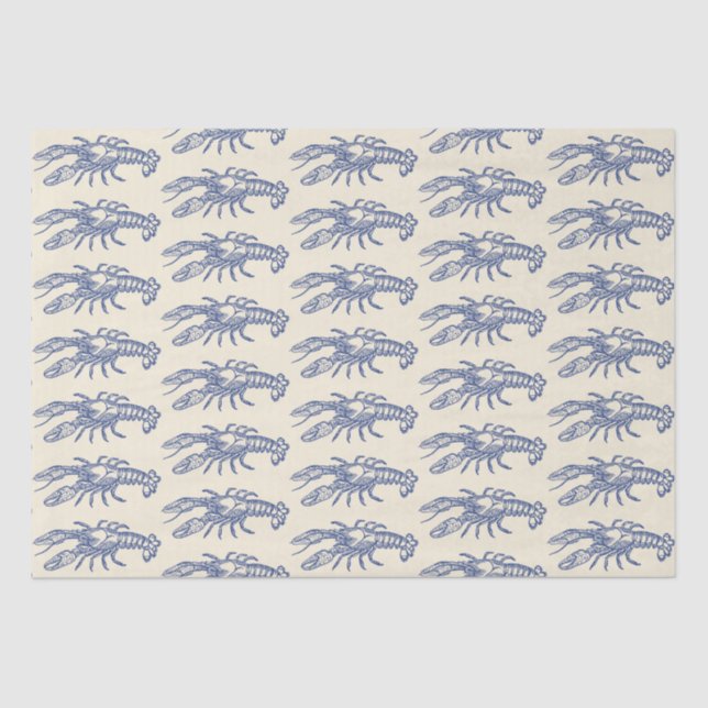 Blue Beige Marine Life Lobster Pattern Tissue Paper (Front)