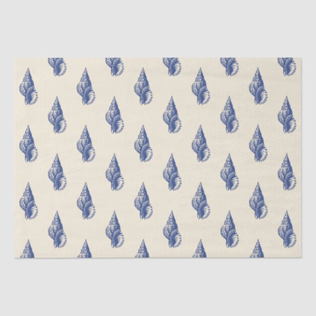 Blue Beige Marine Life Seashell Pattern Tissue Paper (Front)