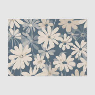 Blue Beige Mid Century Modern Floral Tissue Paper