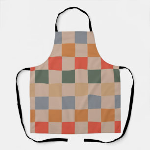 Blue Beige Orange Brown Chequered Gingham Pattern Apron