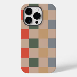 Blue Beige Orange Brown Chequered Gingham Pattern Case-Mate iPhone 14 Pro Case