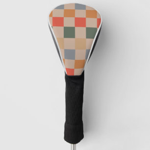 Blue Beige Orange Brown Chequered Gingham Pattern Golf Head Cover