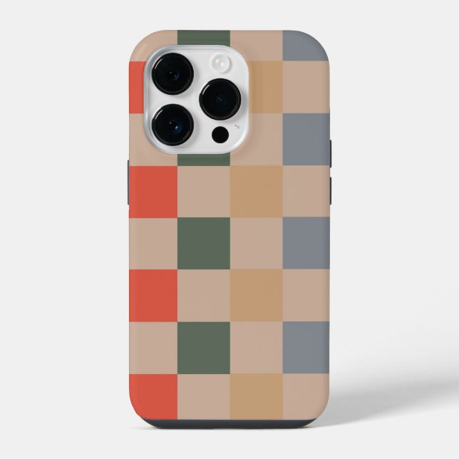 Blue Beige Orange Brown Chequered Gingham Pattern iPhone Case (Back)