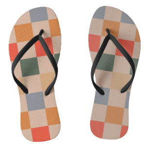 Blue Beige Orange Brown Chequered Gingham Pattern Jandals