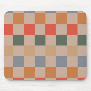 Blue Beige Orange Brown Chequered Gingham Pattern Mouse Pad