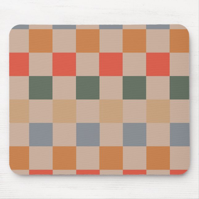 Blue Beige Orange Brown Chequered Gingham Pattern Mouse Pad (Front)