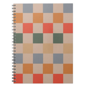 Blue Beige Orange Brown Chequered Gingham Pattern Notebook