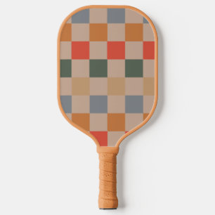 Blue Beige Orange Brown Chequered Gingham Pattern Pickleball Paddle