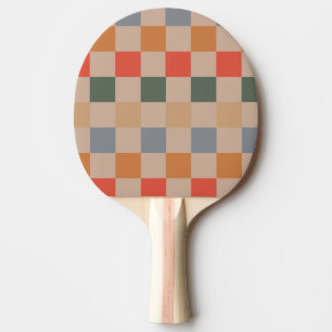 Blue Beige Orange Brown Chequered Gingham Pattern Ping Pong Paddle