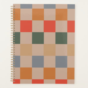 Blue Beige Orange Brown Chequered Gingham Pattern Planner
