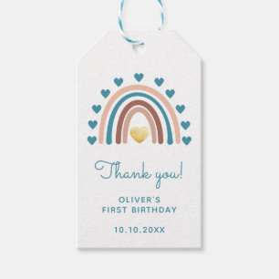Blue Beige Rainbow 1st Birthday Thank You Gift Tags