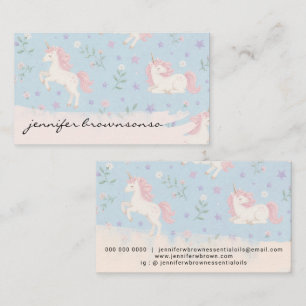 Blue Beige Retro Unicorn Business Card