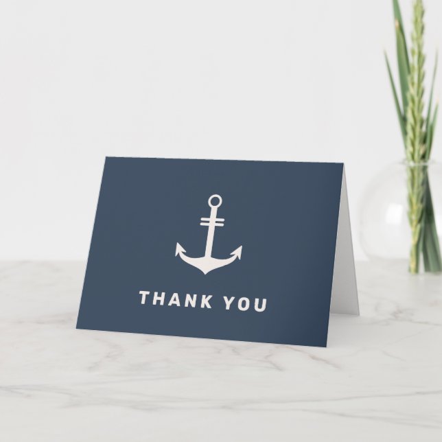 Blue Beige Simple Nautical Anchor Baby Shower  Thank You Card (Front)