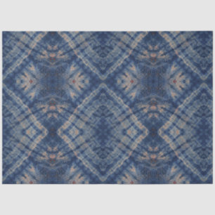 Blue Beige Squares Tie Dye Traditional Pattern Tissue Paper