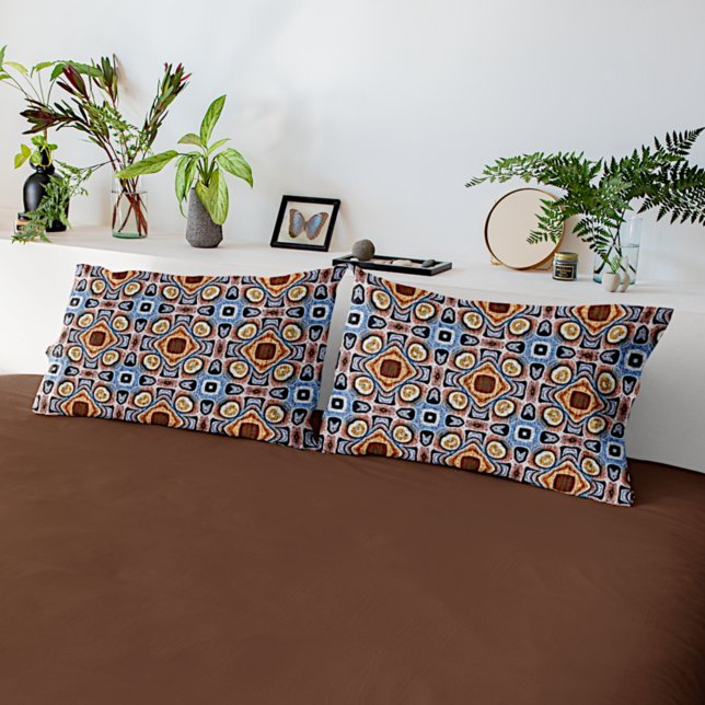 Blue Beige Taupe Dark Brown Tribe Art Pillowcase (Creator Uploaded)