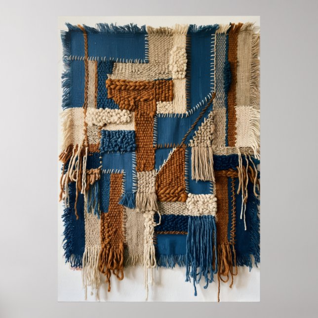 Blue & Beige Textured Pattern Poster (Front)