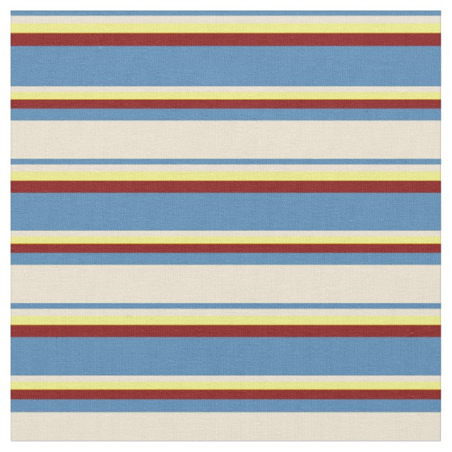 Blue, Beige, Yellow, and Maroon Coloured Stripes Fabric (Close Up)