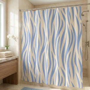 Blue & Beige Zebra Stripe Shower Curtain – Modern