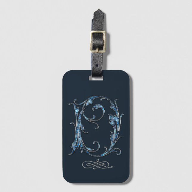 Blue Bejeweled D Luggage Tag (Front Vertical)