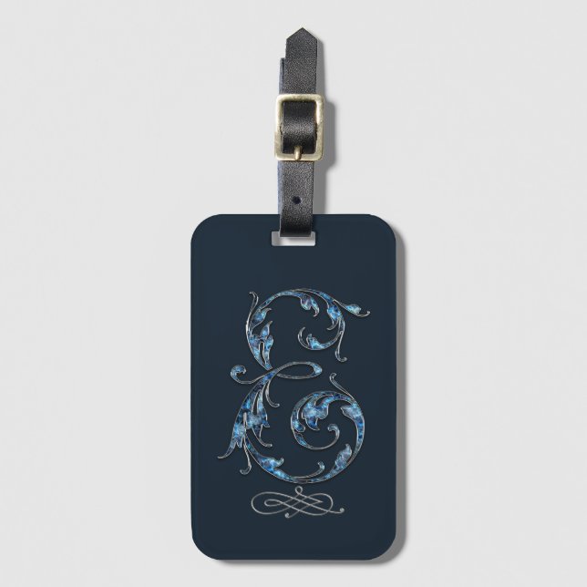 Blue Bejeweled E Luggage Tag (Front Vertical)