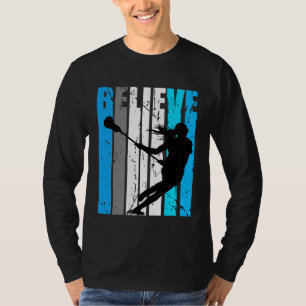 Blue Believe Lacrosse Motivational Girls Team Retr T-Shirt