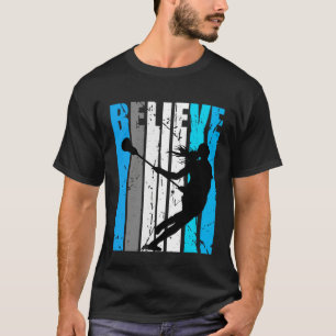 Blue Believe Lacrosse Motivational Girls Team Retr T-Shirt