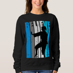 Blue Believe Motivational Girls Karate Retro Graph Sweatshirt