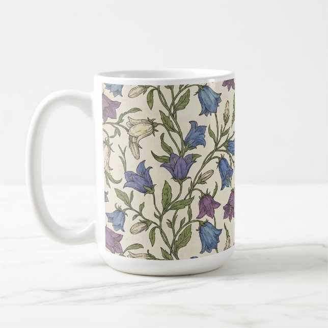 Blue Bellflower Pattern - Aesthetic Botanical Flor Coffee Mug (Left)