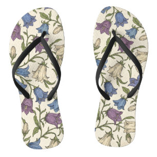 Blue Bellflower Pattern - Aesthetic Botanical Flor Jandals
