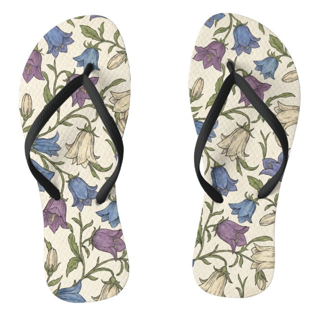 Blue Bellflower Pattern - Aesthetic Botanical Flor Jandals (Footbed)