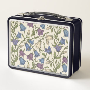 Blue Bellflower Pattern - Aesthetic Botanical Flor Metal Lunch Box