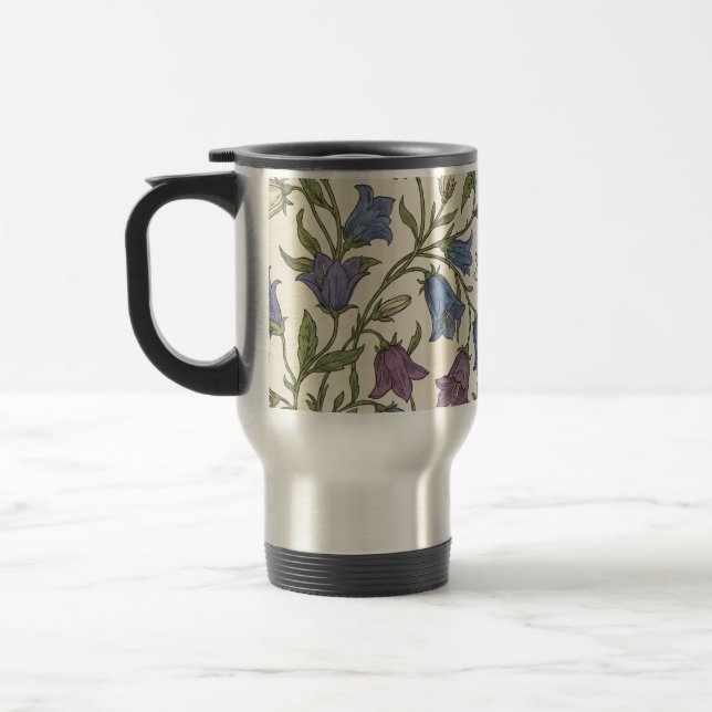 Blue Bellflower Pattern - Aesthetic Botanical Flor Travel Mug (Left)