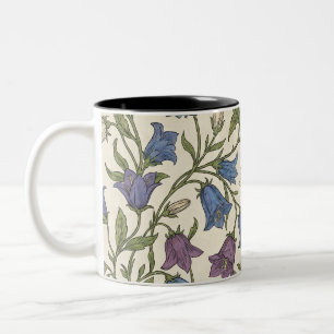 Blue Bellflower Pattern - Aesthetic Botanical Flor Two-Tone Coffee Mug