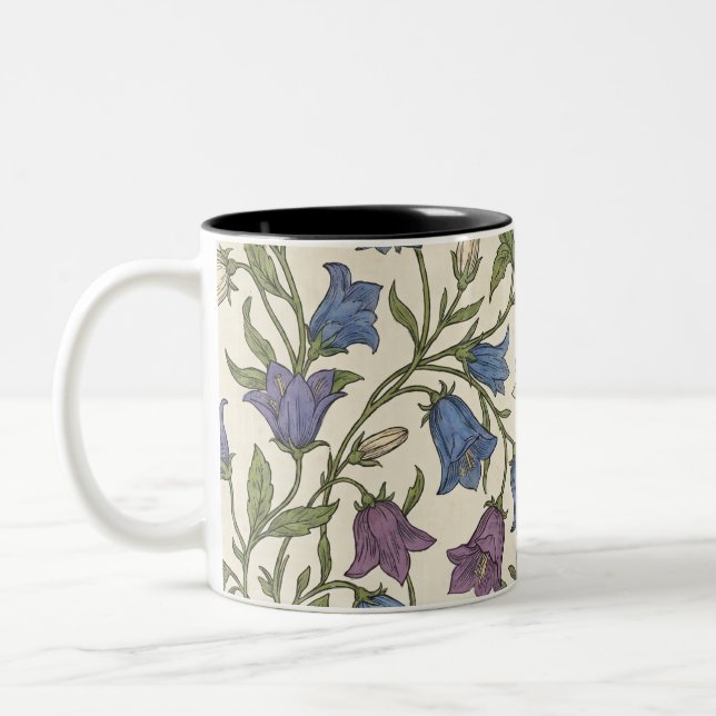 Blue Bellflower Pattern - Aesthetic Botanical Flor Two-Tone Coffee Mug (Left)