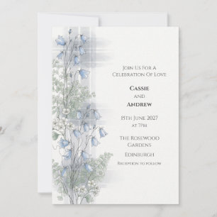 Blue Bellflower Tartan Wedding Invitation