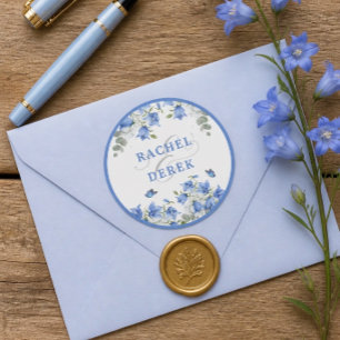 Blue Bellflower Wedding Classic Round Sticker