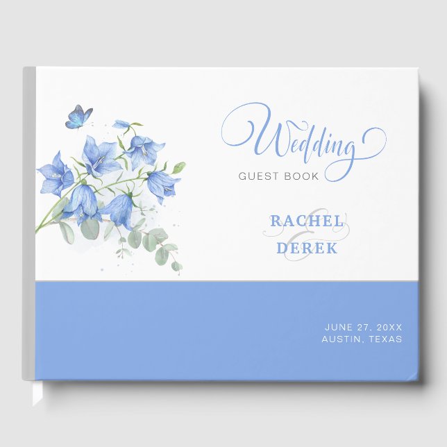 Blue Bellflower Wedding Guest Book (Front)
