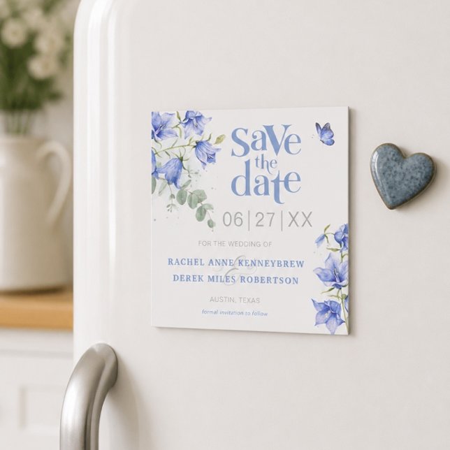 Blue Bellflower Wedding Save the Date Magnet Card (Creator Uploaded)