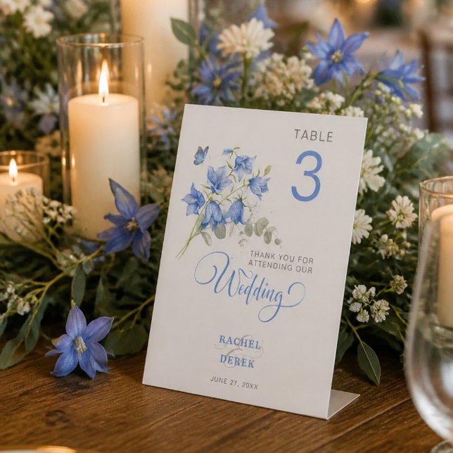 Blue Bellflower Wedding Table Number Sign (Creator Uploaded)