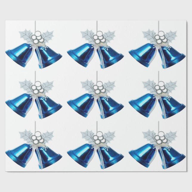 Blue Bells And White Holly Wrapping Paper (Flat)