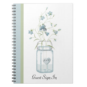 Blue Bells in a Mason Jar Wedding Guest Notebook